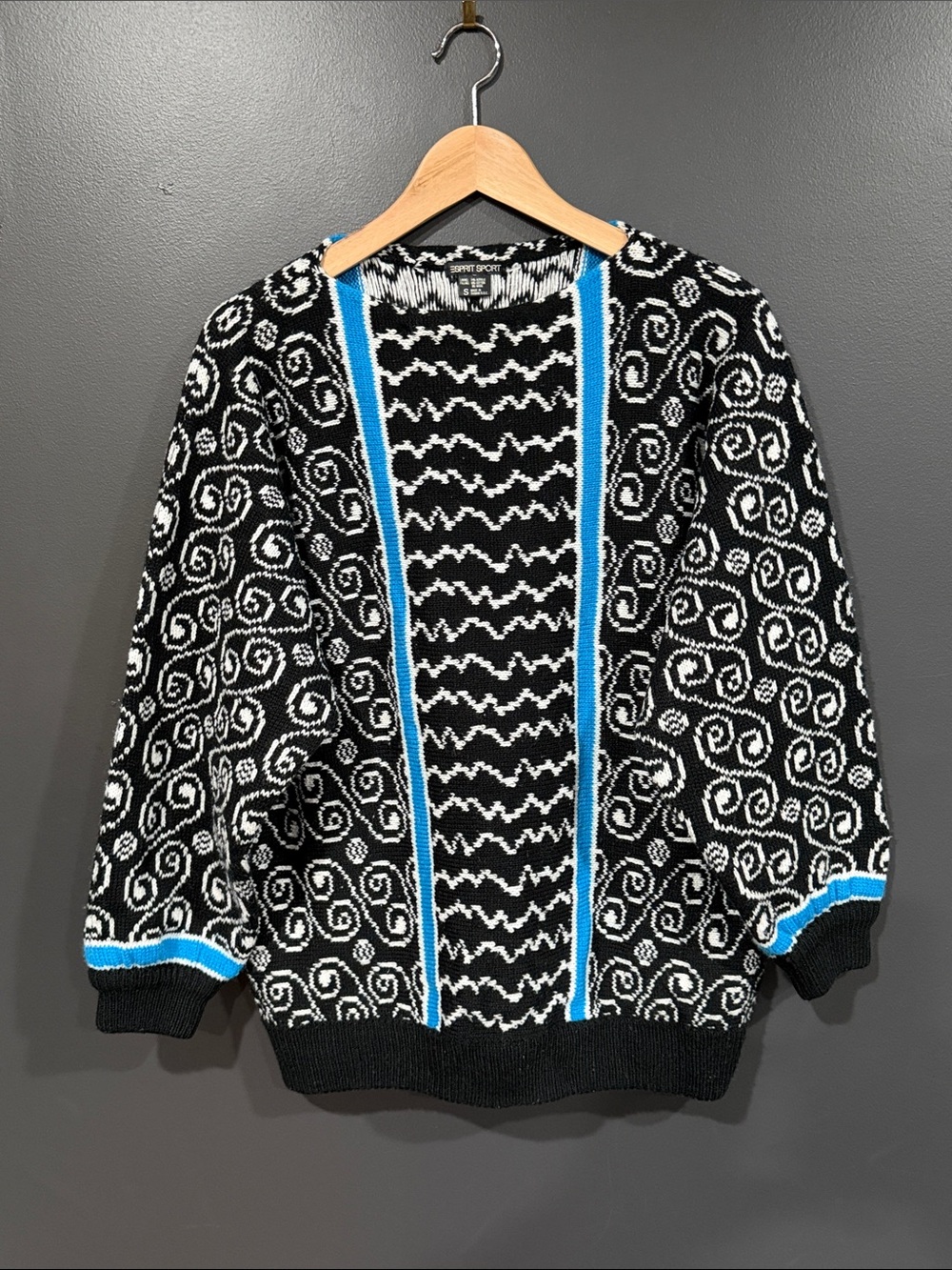 Esprit Black, White & Blue Patterned Crewneck Sweater